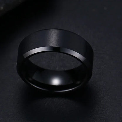 Anillo de dije de acero inoxidable negro – Banda mate de boda y compromiso para hombres y mujeres | Regalo de joyería de moda minimalista