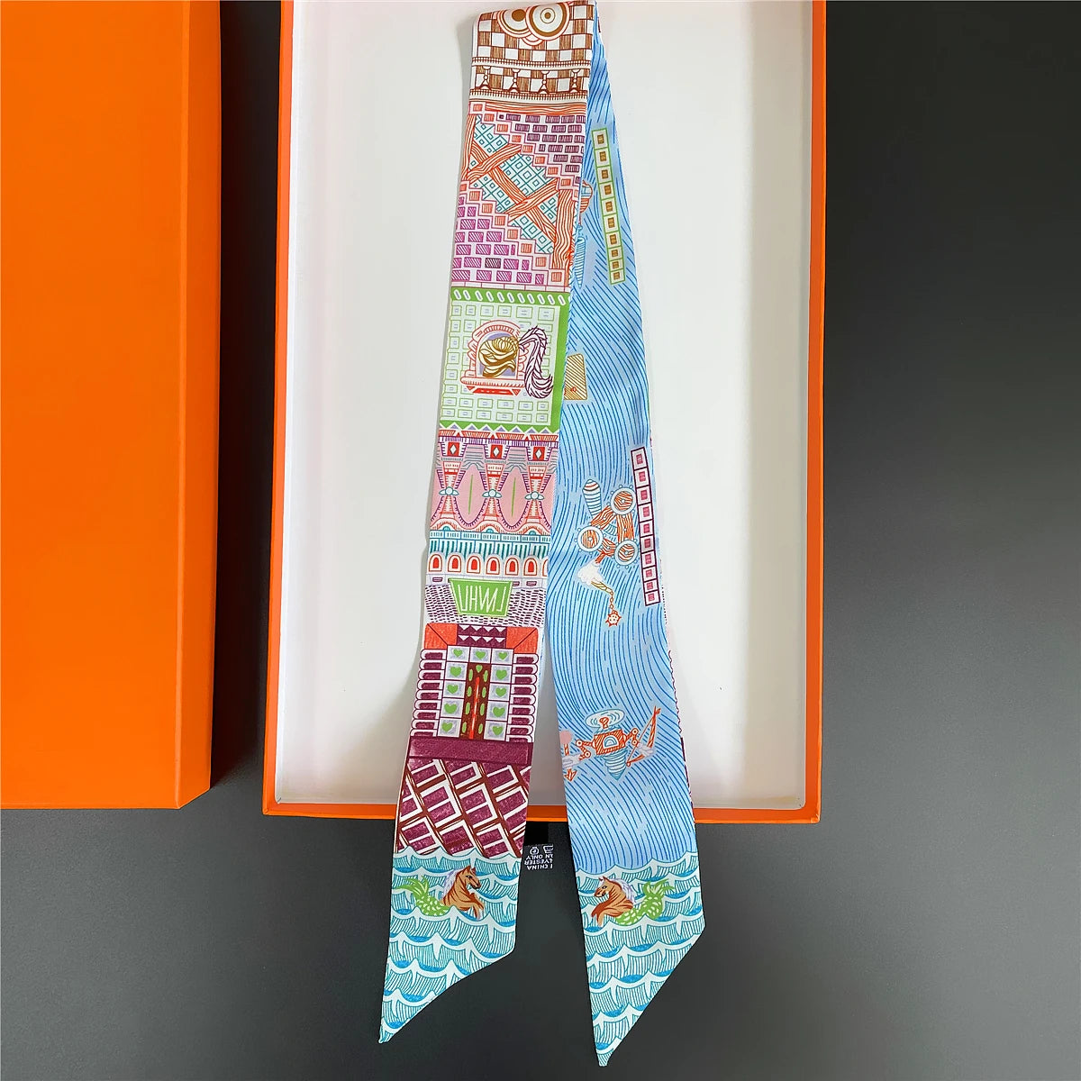 Pañuelo estrecho de sarga de seda 100 % de lujo para mujer, diseño de marca, pañuelo para bolso, pañuelo para el cuello, diadema para el pelo