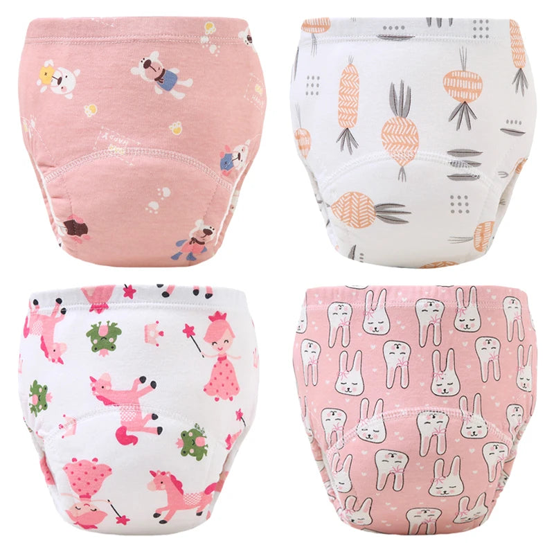 Culottes d'apprentissage de la propreté imperméables réutilisables (lot de 4) – Sous-vêtements d'entraînement en coton doux pour bébés garçons et filles avec protection anti-fuites