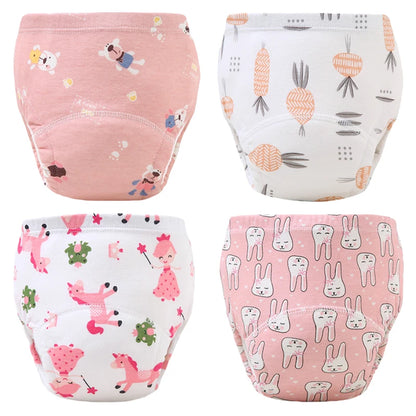 Culottes d'apprentissage de la propreté imperméables réutilisables (lot de 4) – Sous-vêtements d'entraînement en coton doux pour bébés garçons et filles avec protection anti-fuites