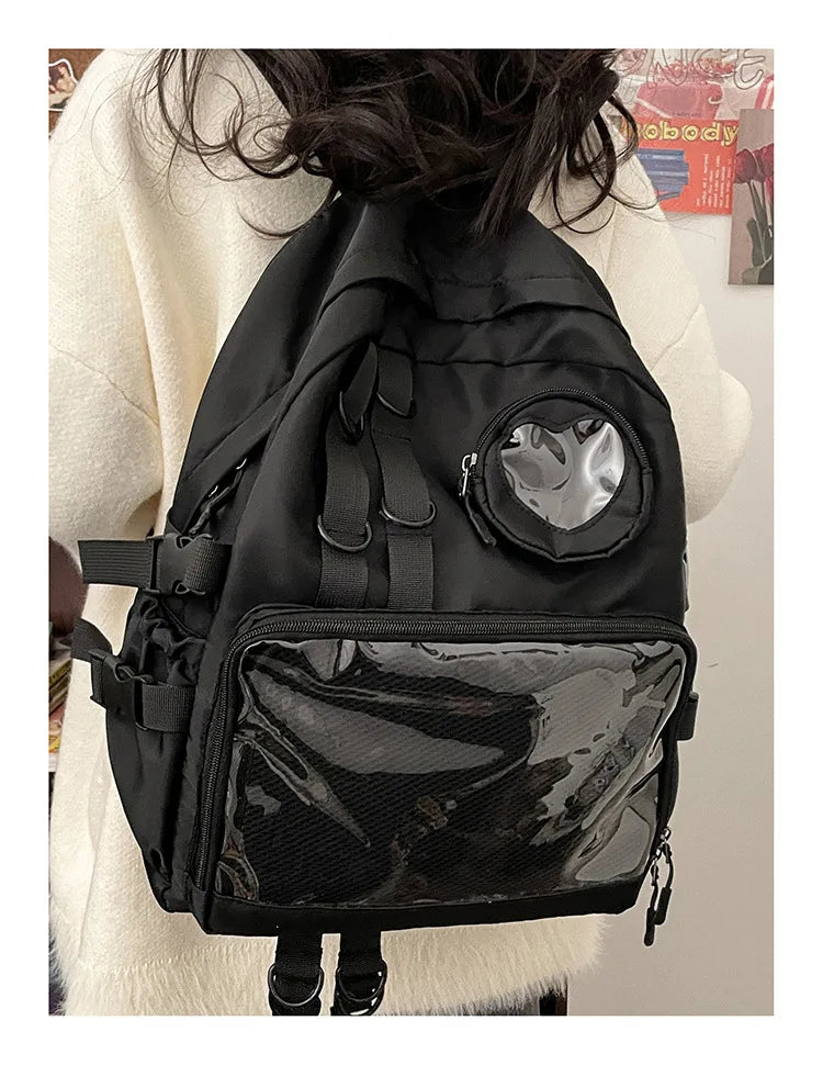 Mochila Ita Kawaii Estilo Collage – Mochila Escolar Transparente con Bolsillo en Forma de Corazón para Adolescentes, Mochila de Moda Japonesa JK, Mochila para Laptop para Mujeres, Bolso de Hombro para Estudiantes Estilo Harajuku 2024