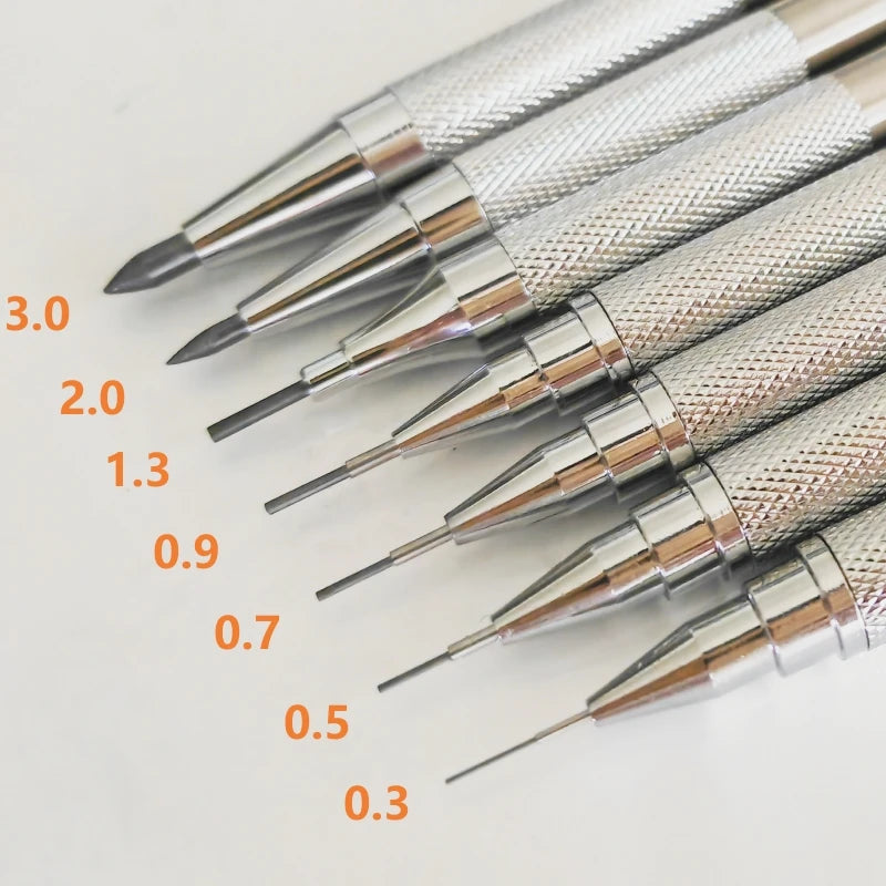 Portaminas Completamente Metálico de 0.3/0.5/0.7/0.9/1.3/2.0/3.0 mm – Lápiz de Dibujo Técnico Automático con Minas para Dibujo, Boceto, Pintura, Suministros de Oficina y Escolares