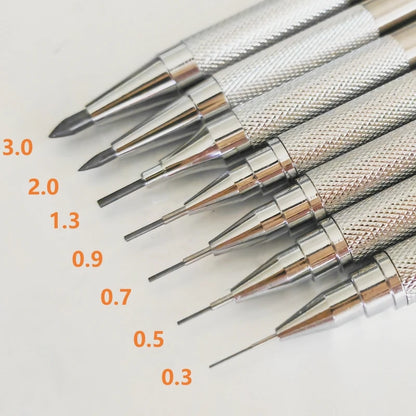 Portaminas Completamente Metálico de 0.3/0.5/0.7/0.9/1.3/2.0/3.0 mm – Lápiz de Dibujo Técnico Automático con Minas para Dibujo, Boceto, Pintura, Suministros de Oficina y Escolares