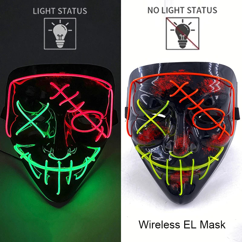 Masque LED sans fil Purge – Masque néon lumineux pour Halloween, fêtes et festivals