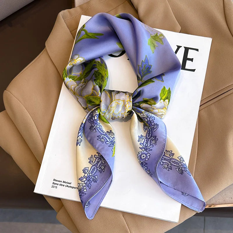 70x70CM Foulard en soie imprimé pour femme – Châle Pashmina carré tendance, tour de cou de luxe, bandeau et bandana décoratif