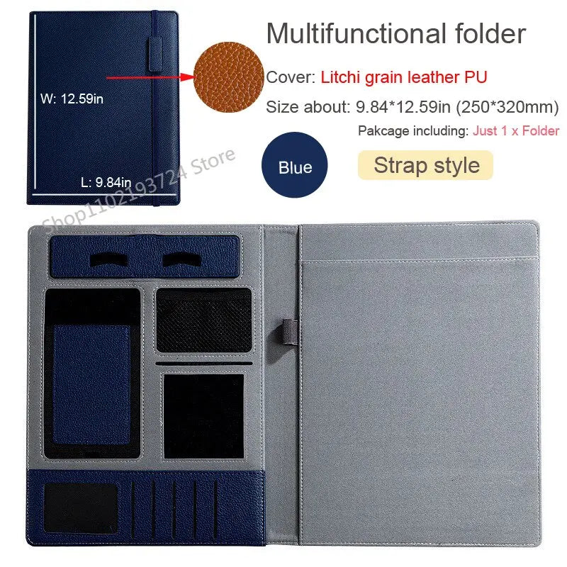 A4 PU Leather Padfolio Folder – Multifunction Document Holder & Business Portfolio Organizer for Men & Women