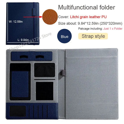 A4 PU Leather Padfolio Folder – Multifunction Document Holder & Business Portfolio Organizer for Men & Women