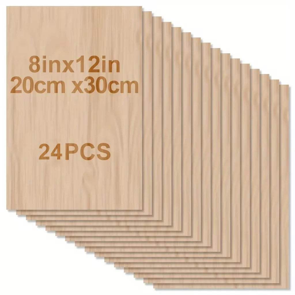 Feuilles de contreplaqué de tilleul (4 à 48 pièces) – Panneaux de bois de 20 × 30 cm découpés au laser de 2 mm pour les loisirs créatifs, la gravure laser, la peinture et la fabrication de modèles