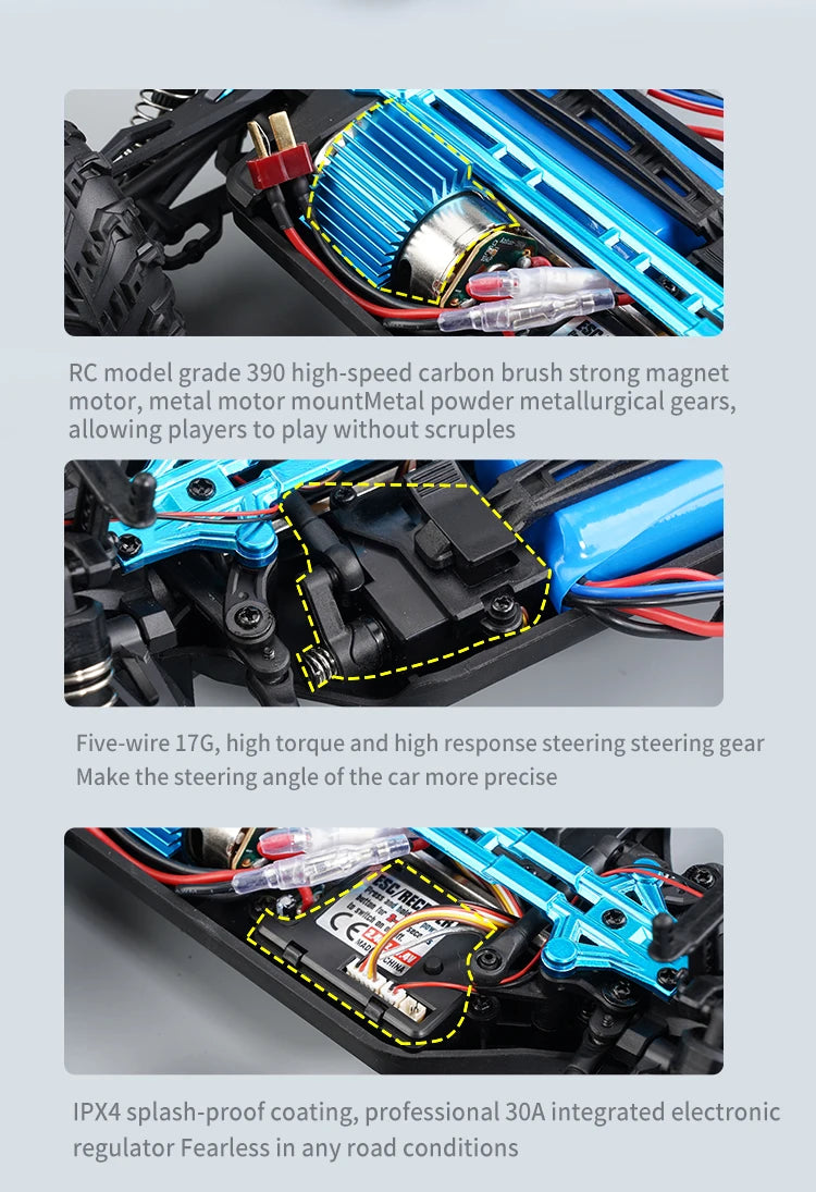 ZWN 1:16 4WD RC Monster Truck 50KM/H y 70KM/H Coche de Derrape de Alta Velocidad con Luces LED y Control Remoto 2.4GHz