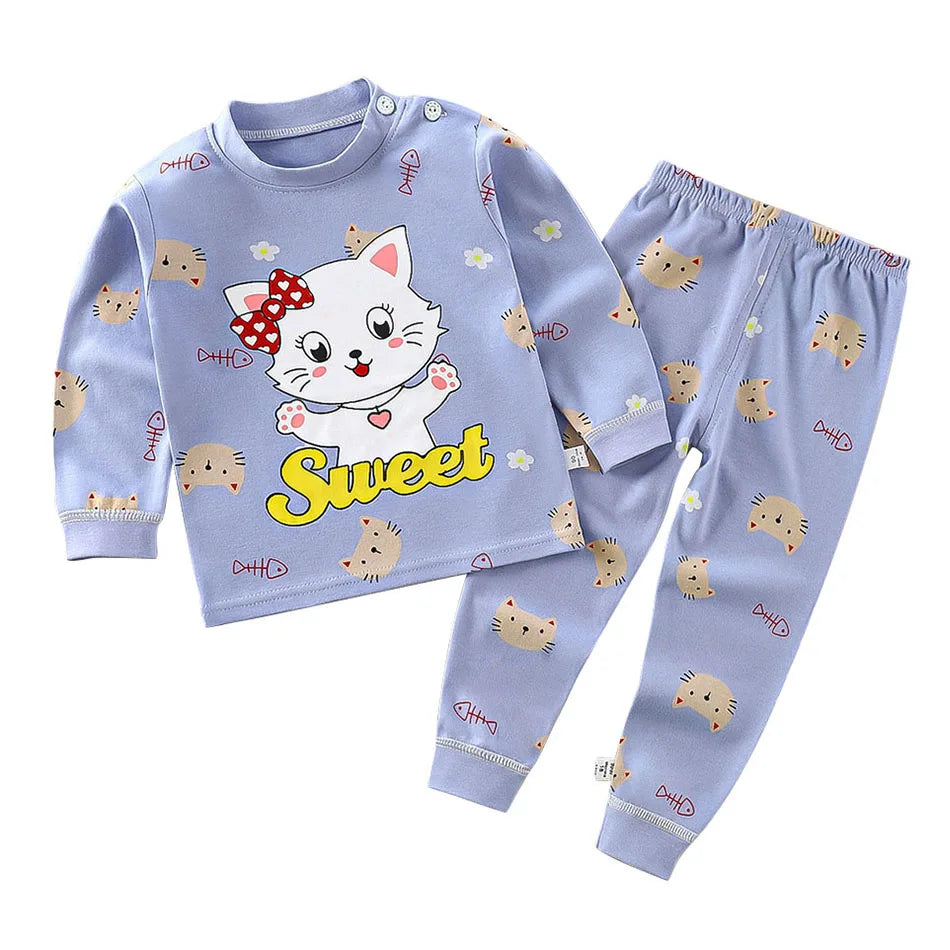 Conjunto de pijama de algodón para niños – Ropa de dormir de dibujos animados de otoño invierno para niños y niñas, conjunto de ropa de descanso suave para niños, ropa de noche acogedora y conjunto para el hogar para un sueño cómodo