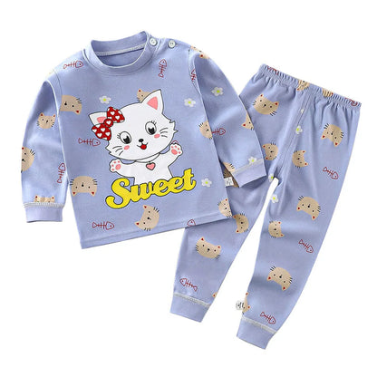 Conjunto de pijama de algodón para niños – Ropa de dormir de dibujos animados de otoño invierno para niños y niñas, conjunto de ropa de descanso suave para niños, ropa de noche acogedora y conjunto para el hogar para un sueño cómodo