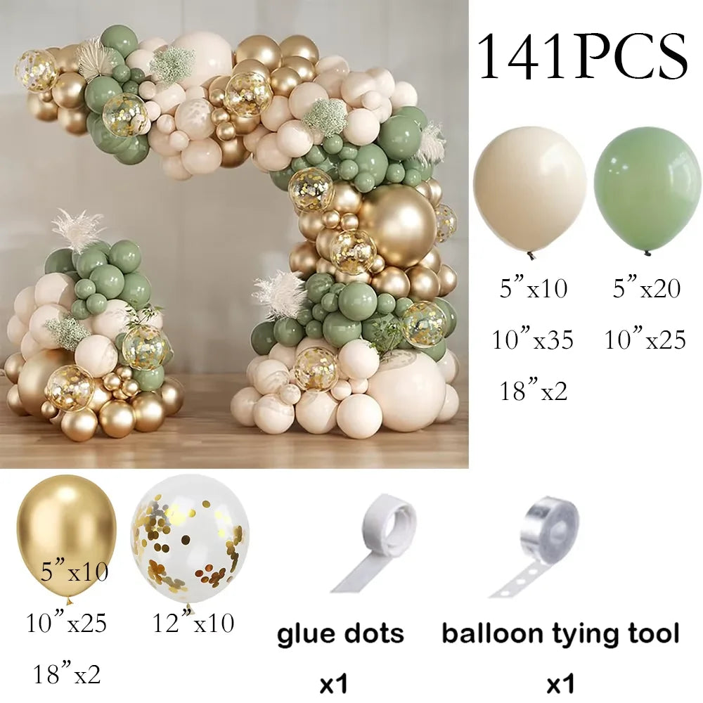 Sage Green Balloon Arch Garland Kit – Green, White, Sand & Gold Confetti Latex Balloons for Birthday, Wedding & Graduation Decorations