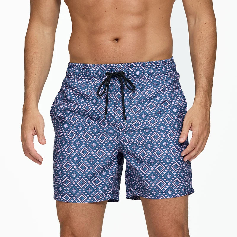 DATIFER Men's Beach Print Swim Shorts – Quick-Dry Surf, Swim & Workout Trunks with Pockets for Summer