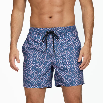 DATIFER Men's Beach Print Swim Shorts – Quick-Dry Surf, Swim & Workout Trunks with Pockets for Summer