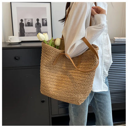 Bolso de Hombro de Paja Tejido a Mano para Mujer – Bolso Tote Bohemio de Verano para Playa, Bolso de Mano Tejido a la Moda 2025 para Viajes, Compras, Vacaciones y Uso Diario Casual
