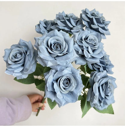 Ramo de rosas de diamantes de 9 cabezas – Rosas artificiales sintéticas con detalles de diamantes brillantes, arreglo floral realista para boda, decoración del hogar, sala de estar y regalo