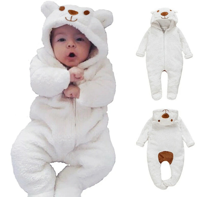 Mameluco con capucha de oso para bebé recién nacido – Traje de mono de una pieza de manga larga para bebés y niñas