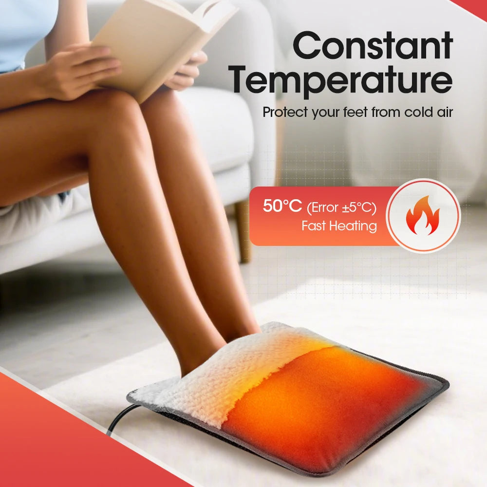 Electric Foot Heating Pad – USB Rechargeable Plush Foot Warmer with Soft Washable Cover, Cozy Winter Foot Warming Mat for Home & Bedroom