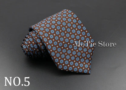 Men's 7.5cm Soft Silk Necktie – Floral & Dot Pattern Tie for Weddings, Business, Parties & Formal Wear