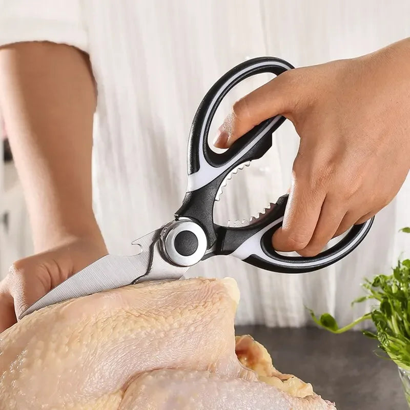 Ciseaux de cuisine en acier inoxydable avec couvercle de protection – Ciseaux robustes pour volaille, poisson, légumes et ouvre-noix