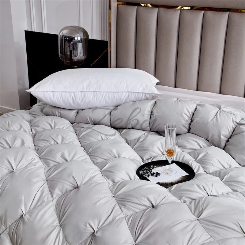 Edredón de lujo 100% plumón de ganso blanco – Duvet ligero y cálido de invierno con diseño plisado