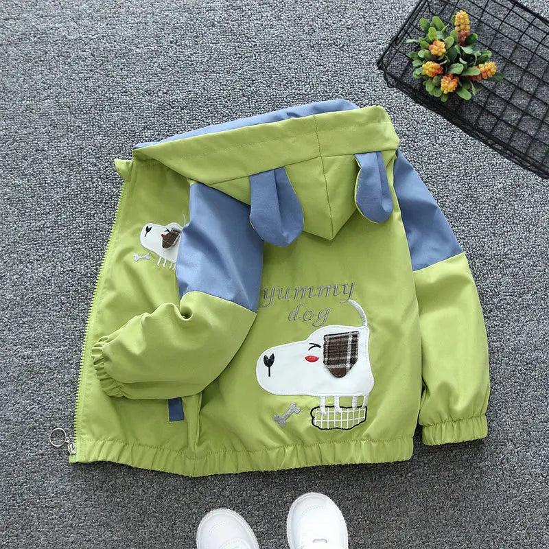 Cute Cartoon Animal Kids Jacket, Hooded Windbreaker for Baby Boys and Girls Ages 1-6, Lightweight Spring and Autumn Zipper Coat