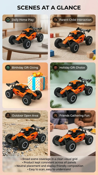 Camión Monstruo RC 4x4 a Escala 1:16, 20 KM/H, Coche Teledirigido con Carrocería de Aleación, Faros LED y Juguete de Carreras Todoterreno de 2.4GHz para Niños