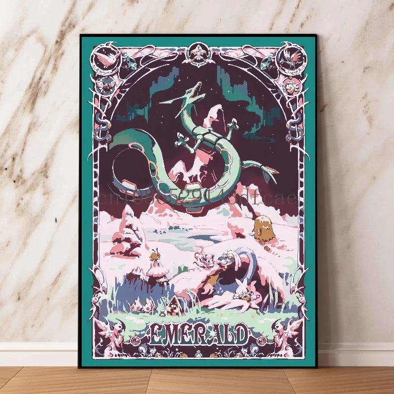 Toile murale rétro Pokémon – Affiche d'anime classique Rayquaza et Lugia Décoration d'intérieur moderne