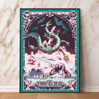 Toile murale rétro Pokémon – Affiche d'anime classique Rayquaza et Lugia Décoration d'intérieur moderne