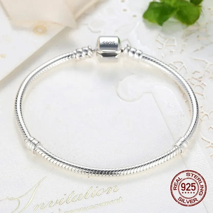 Pulsera con dije de hueso de serpiente de plata esterlina 925 – Pulsera de cadena suave y lisa hecha a mano de joyería fina para mujeres y para regalo