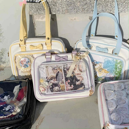 Bolso Y2K lindo con moño Ita – Bolso de hombro transparente para mujer y niña, bolso tote de exhibición de insignias DIY, bolso bandolera de moda Lolita con diseño de moño Kawaii
