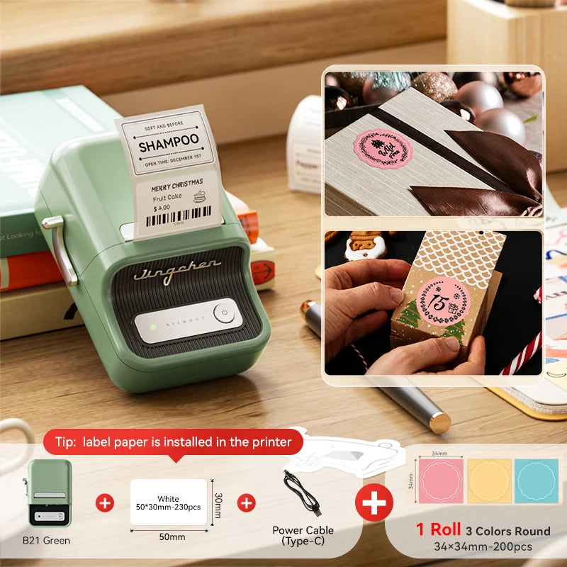 NiiMbot B21 Mini Thermal Label Printer – Wireless Bluetooth Barcode Label Maker with Portable Adhesive Printing for Office & Business
