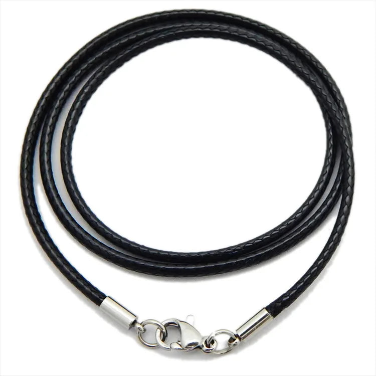 Cordón de collar de cuero trenzado negro genuino con broche de acero inoxidable - Cadena de colgante DIY para hacer joyas para hombres y mujeres