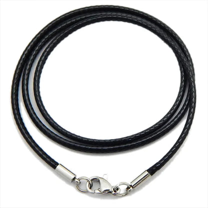 Cordón de collar de cuero trenzado negro genuino con broche de acero inoxidable - Cadena de colgante DIY para hacer joyas para hombres y mujeres