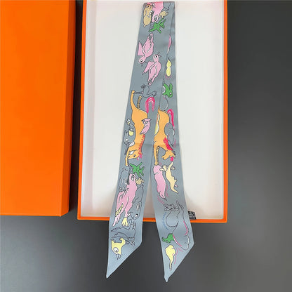Pañuelo estrecho de sarga de seda 100 % de lujo para mujer, diseño de marca, pañuelo para bolso, pañuelo para el cuello, diadema para el pelo