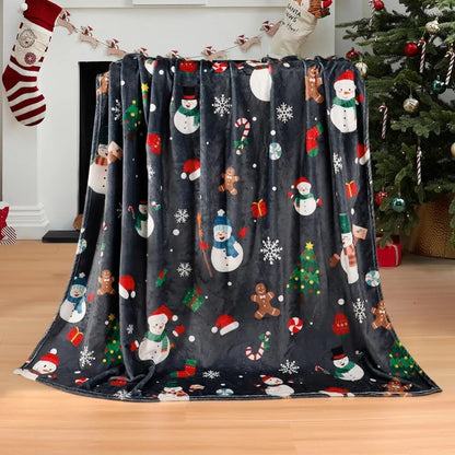 Soft Plush Christmas Blanket – Cute Santa Claus, Pink Christmas Tree & Snowflake Warm Throw Blanket for Couch & Holiday Home Decor