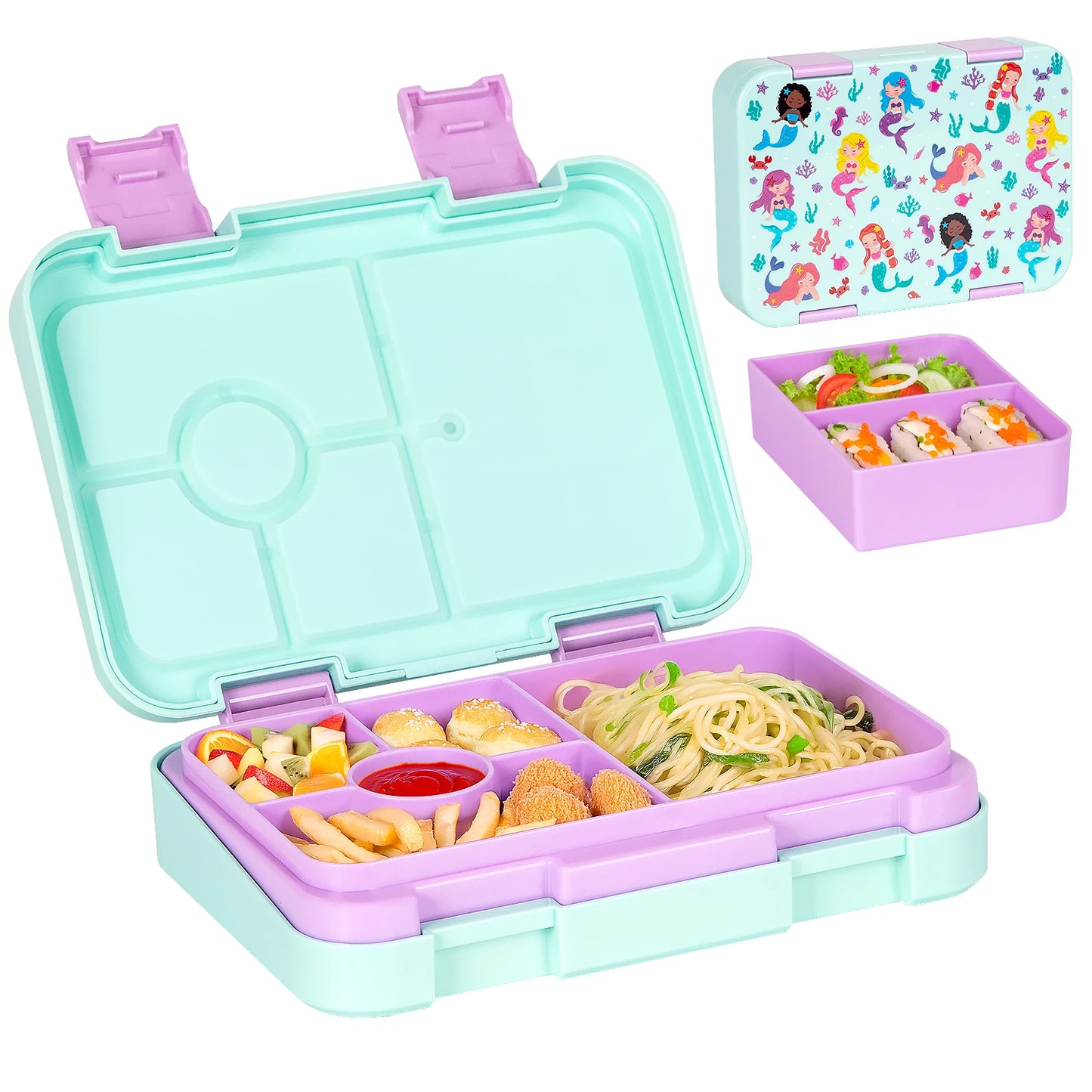 Fiambrera Bento para niños – Recipiente de comida portátil a prueba de fugas para la escuela, viajes y picnics, fiambrera para estudiantes apta para microondas para frutas, aperitivos y comidas
