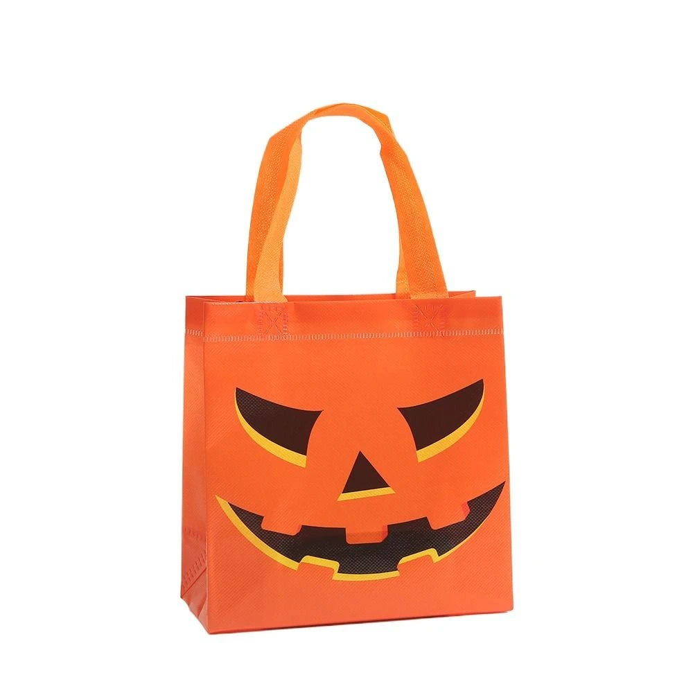 Halloween Pumpkin Candy Bags for Kids, Non-Woven Trick or Treat Loot Bags, Cute Ghost Bat and Cat Treat Bags, Halloween Goodie Bags, Party Favors and Holiday Gift Bags