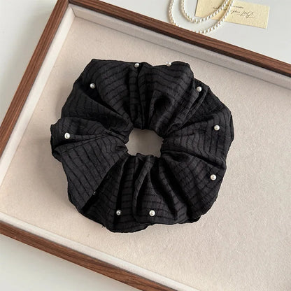 Korean Dot Satin Scrunchies – White & Black Silk Elastic Hair Ties for Women & Girls | Fashion Ponytail Hair Accessories