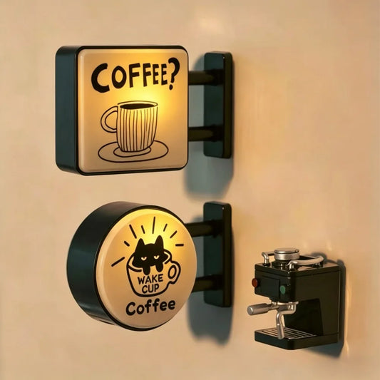 Retro Coffee Shop Fridge Magnet – Glowing Miniature Coffee Corner Magnetic Ornament for Home Décor