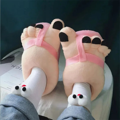 Winter Cotton Slippers for Men and Women, Funny Couple House Slides, Soft Warm Plush Indoor Slippers for Home, Cozy Oversized Feet Slippers for Cold Weather