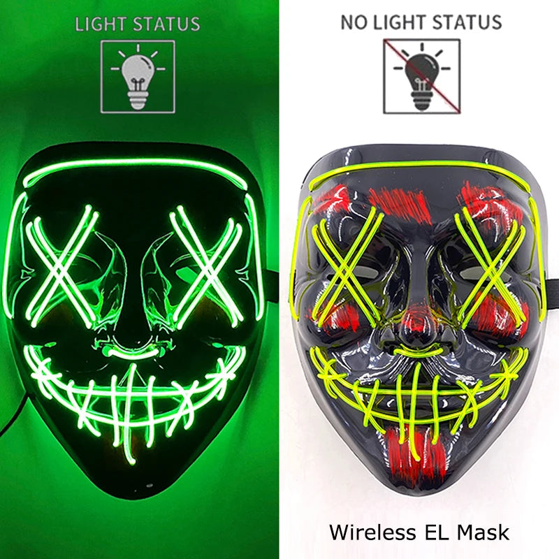 Masque LED sans fil Purge – Masque néon lumineux pour Halloween, fêtes et festivals