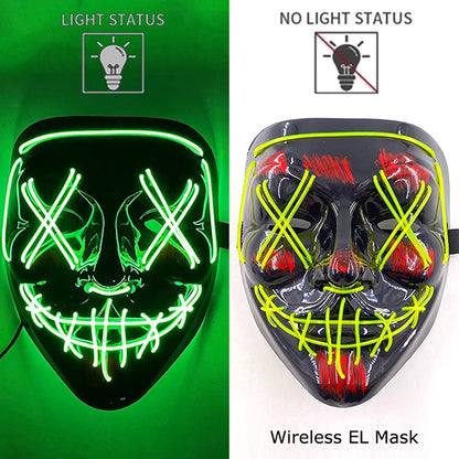 Masque LED sans fil Purge – Masque néon lumineux pour Halloween, fêtes et festivals
