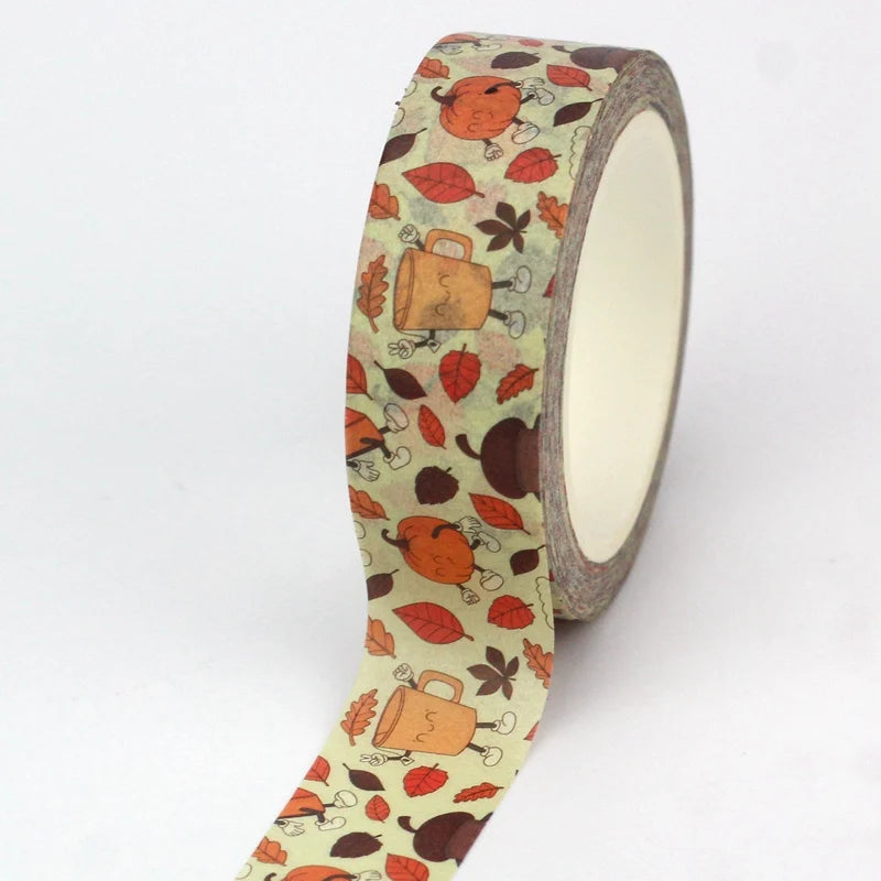 1PC 10M Fall Washi Tape – Pumpkin, Maple Leaves, Corn, Turkey & Sunflower Decorative Masking Tape for Scrapbooking, Planners & Stationery