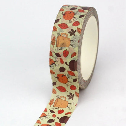 1PC 10M Fall Washi Tape – Pumpkin, Maple Leaves, Corn, Turkey & Sunflower Decorative Masking Tape for Scrapbooking, Planners & Stationery
