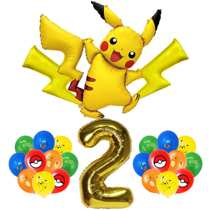 Pokémon Birthday Party Decorations – Lightning Pikachu Balloon Set with Disposable Tableware, Banner, Backdrop & Plates for Kids Events