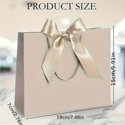 10 bolsas de regalo beige de "agradecimiento" con moños dorados – Elegantes bolsas de papel plegables para compras para recuerdos de bodas, regalos de fiestas y eventos