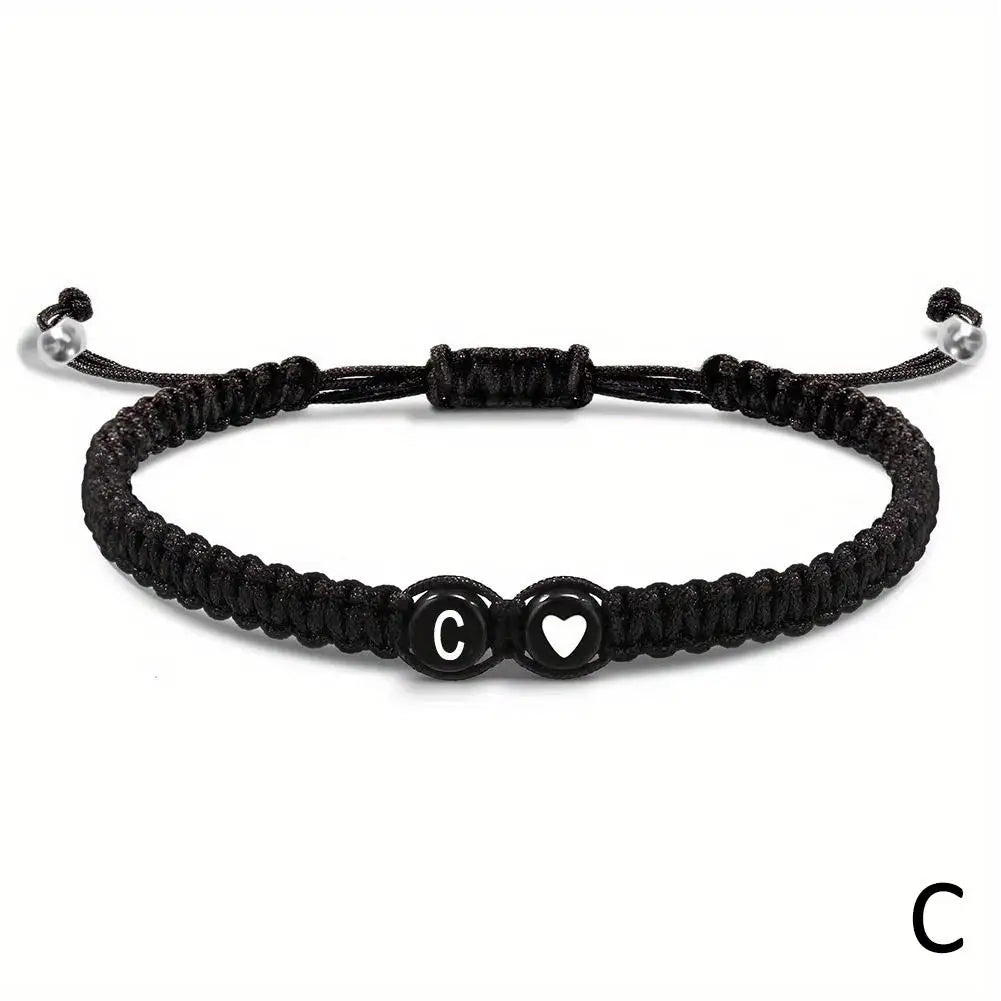A–Z Initial Heart Braided Bracelet – Personalized Adjustable Name Charm Bracelet for Women & Men | Friendship Jewelry Gift