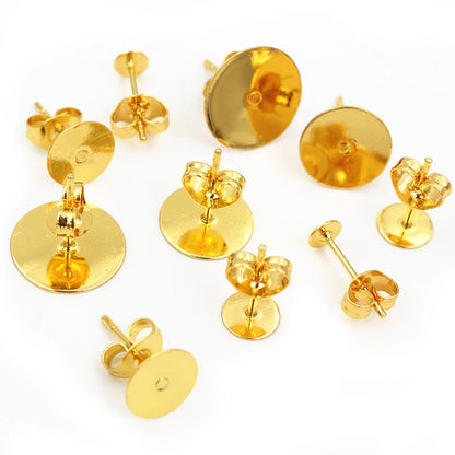 Clous de boucles d'oreilles en acier inoxydable doré, 50 à 100 pièces, avec attaches – Tiges de base vierges pour la fabrication de bijoux et boucles d'oreilles DIY