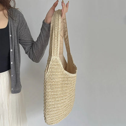 Sac à bandoulière en rotin tressé pour femmes – Grand sac cabas en paille tressée, sac de plage d'été pour femmes, sac de voyage décontracté pour les vacances, le shopping et un usage quotidien